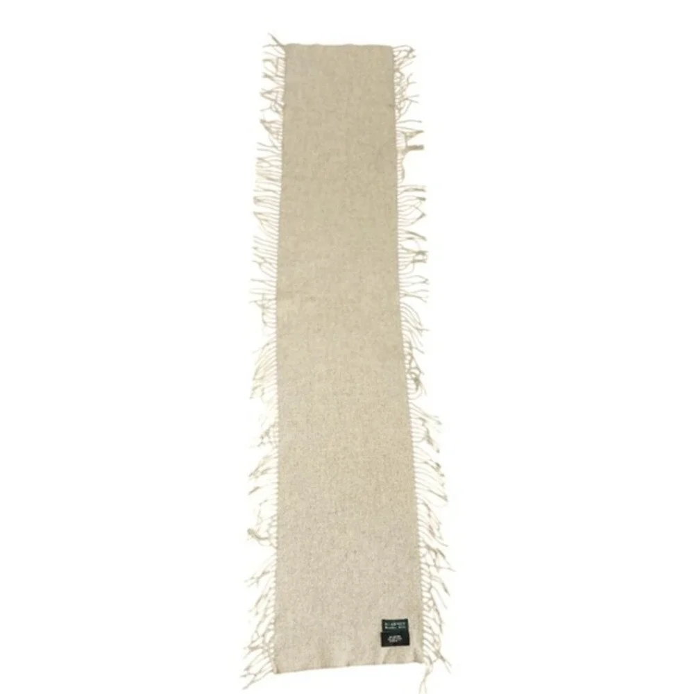 Blarney Woollen Mills Scarf Unisex OS Beige 100%  Lambswool Fringe Made Ireland